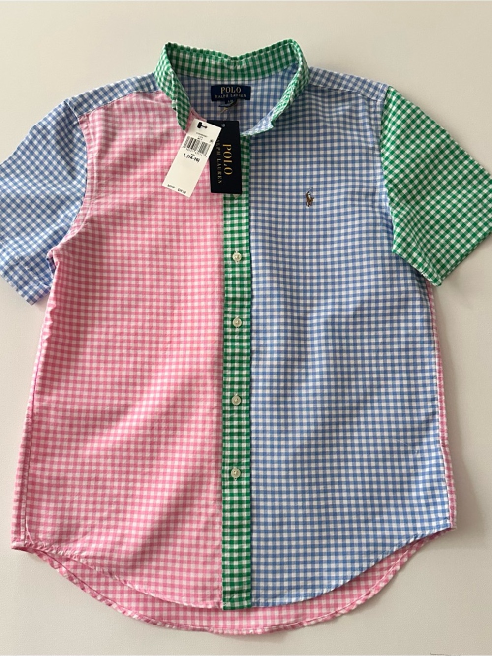 Polo Ralph Lauren Boys 14-16 Gingham Button-Down Shirt Pink Blue Green Preppy